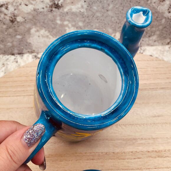 Hand Painted Nino Parrucca Teapot Bent Spout Italy Yellow Sunflowers Art Pottery - Picture 8 of 11